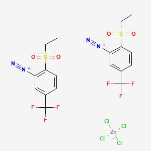 molecular formula C18H16Cl4F6N4O4S2Zn B12704090 2-ethylsulfonyl-5-(trifluoromethyl)benzenediazonium;tetrachlorozinc(2-) CAS No. 85237-44-1