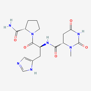 molecular formula C17H23N7O5 B12704149 L-Prolinamide, N-((hexahydro-3-methyl-2,6-dioxo-4-pyrimidinyl)carbonyl)-L-histidyl-, (S)-, hydrate CAS No. 128056-15-5