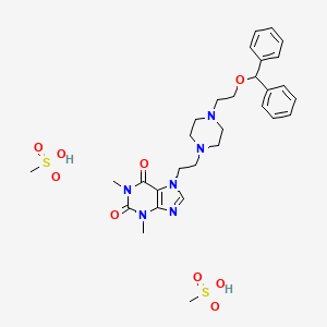 molecular formula C30H42N6O9S2 B12704355 1H-Purine-2,6-dione, 3,7-dihydro-1,3-dimethyl-7-(2-(4-(2-(diphenylmethoxy)ethyl)-1-piperazinyl)ethyl)-, dimethanesulfonate CAS No. 116713-03-2