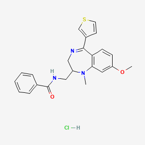 B12704896 Benzamide, N-((2,3-dihydro-8-methoxy-1-methyl-5-(3-thienyl)-1H-1,4-benzodiazepin-2-yl)methyl)-, monohydrochloride CAS No. 84671-43-2