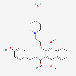 molecular formula C28H37NO6 B12705478 2-Naphthalenemethanol, alpha-(2-(4-hydroxyphenyl)ethyl)-1,4-dimethoxy-3-(2-(1-piperidinyl)ethoxy)-, hydrate CAS No. 88770-76-7