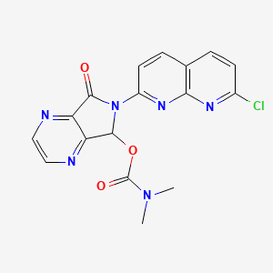 molecular formula C17H13ClN6O3 B12705546 6-(7-Chloro-1,8-naphthyridin-2-yl)-6,7-dihydro-7-oxo-5H-pyrrole(3,4-b)pyrazin-5-yl dimethylcarbamate CAS No. 61500-71-8