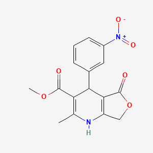 molecular formula C16H14N2O6 B12705550 Furo(3,4-b)pyridine-3-carboxylic acid, 1,4,5,7-tetrahydro-2-methyl-4-(3-nitrophenyl)-5-oxo-, methyl ester CAS No. 88250-01-5