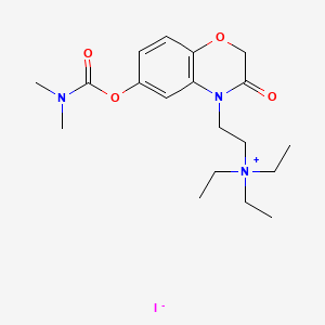 molecular formula C19H30IN3O4 B12705731 Ammonium, (2-(6-hydroxy-3-oxo-3,4-dihydro-2H-1,4-benzoxazin-4-yl)ethyl)triethyl-, iodide, dimethylcarbamate (ester) CAS No. 97051-01-9