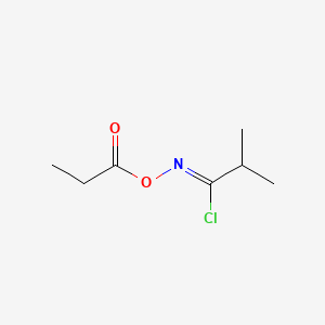 molecular formula C7H12ClNO2 B12705882 2-Methyl-N-(1-oxopropoxy)propanimidoyl chloride CAS No. 126794-88-5