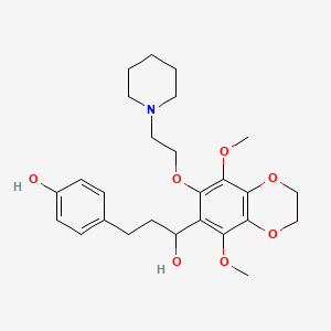 molecular formula C26H35NO7 B12705919 1,4-Benzodioxin-6-methanol, 2,3-dihydro-alpha-(2-(4-hydroxyphenyl)ethyl)-5,8-dimethoxy-7-(2-(1-piperidinyl)ethoxy)- CAS No. 88770-74-5