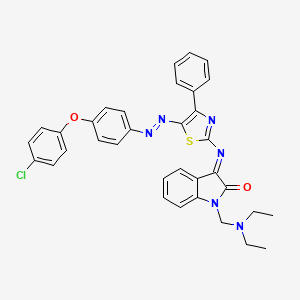 molecular formula C34H29ClN6O2S B12705943 2H-Indol-2-one, 1,3-dihydro-3-((5-((4-(4-chlorophenoxy)phenyl)azo)-4-phenyl-2-thiazolyl)imino)-1-((diethylamino)methyl)- CAS No. 139032-29-4