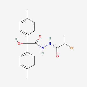 molecular formula C19H21BrN2O3 B12705959 Benzeneacetic acid, alpha-hydroxy-4-methyl-alpha-(4-methylphenyl)-, 2-(2-bromo-1-oxopropyl)hydrazide CAS No. 128156-82-1