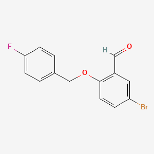 molecular formula C14H10BrFO2 B1270615 5-溴-2-[(4-氟苄基)氧基]苯甲醛 CAS No. 423724-34-9