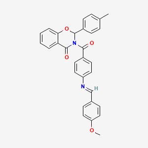 4H-1,3-Benzoxazin-4-one, 2,3-dihydro-3-(4-(((4-methoxyphenyl)methylene)amino)benzoyl)-2-(4-methylphenyl)-