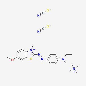 molecular formula C24H31N7OS3 B12706562 2-((4-(Ethyl(2-(trimethylammonio)ethyl)amino)phenyl)azo)-6-methoxy-3-methylbenzothiazolium dithiocyanate CAS No. 97861-99-9