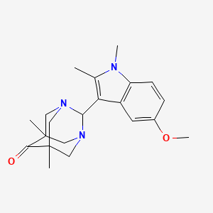 1,3-Diazatricyclo(3.3.1.1(sup 3,7))decan-6-one, 5,7-dimethyl-2-(1,2-dimethyl-5-methoxy-1H-indol-3-yl)-