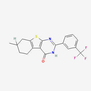 molecular formula C18H15F3N2OS B12707406 (1)Benzothieno(2,3-d)pyrimidin-4(1H)-one, 5,6,7,8-tetrahydro-7-methyl-2-(3-(trifluoromethyl)phenyl)- CAS No. 120354-32-7