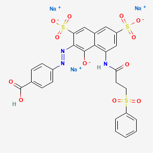 molecular formula C26H18N3Na3O12S3 B12707508 Trisodium 4-((1-hydroxy-8-((1-oxo-3-(phenylsulphonyl)propyl)amino)-3,6-disulphonato-2-naphthyl)azo)benzoate CAS No. 93803-32-8