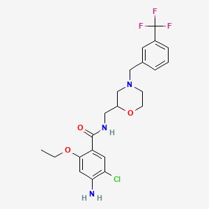 molecular formula C22H25ClF3N3O3 B12707531 Benzamide, 4-amino-5-chloro-2-ethoxy-N-((4-((3-(trifluoromethyl)phenyl)methyl)-2-morpholinyl)methyl)- CAS No. 112886-49-4