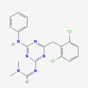 molecular formula C19H18Cl2N6 B12707629 Methanimidamide, N'-(4-((2,6-dichlorophenyl)methyl)-6-(phenylamino)-1,3,5-triazin-2-yl)-N,N-dimethyl- CAS No. 205381-77-7