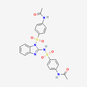 molecular formula C23H21N5O6S2 B12707699 N-(4-((2-(((4-(Acetylamino)phenyl)sulfonyl)amino)-1H-benzimidazol-1-yl)sulfonyl)phenyl)acetamide CAS No. 193696-67-2