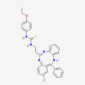 molecular formula C31H28ClN5OS B12707741 Thiourea, N-(2-(2-chloro-13-phenyl-5H-dibenzo(d,h)(1,3,6)triazonin-6-yl)ethyl)-N'-(4-ethoxyphenyl)- CAS No. 103687-04-3