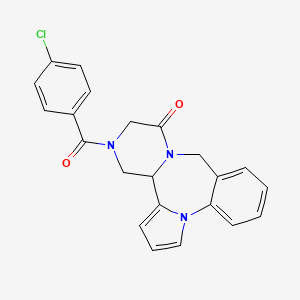 molecular formula C22H18ClN3O2 B12707822 9H,11H-Pyrazino(2,1-c)pyrrolo(1,2-a)(1,4)benzodiazepin-11-one, 12,13,14,14a-tetrahydro-13-(4-chlorobenzoyl)- CAS No. 144109-20-6