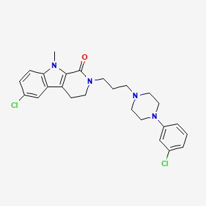 molecular formula C25H28Cl2N4O B12707913 1H-Pyrido(3,4-b)indol-1-one, 2,3,4,9-tetrahydro-6-chloro-2-(3-(4-(3-chlorophenyl)-1-piperazinyl)propyl)-9-methyl- CAS No. 142944-44-3