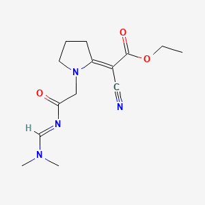 molecular formula C14H20N4O3 B12708016 Acetic acid, cyano(1-(2-(((dimethylamino)methylene)amino)-2-oxoethyl)-2-pyrrolidinylidene)-, ethyl ester CAS No. 126647-18-5