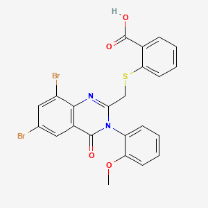 Benzoic acid, 2-(((6,8-dibromo-3,4-dihydro-3-(2-methoxyphenyl)-4-oxo-2-quinazolinyl)methyl)thio)-