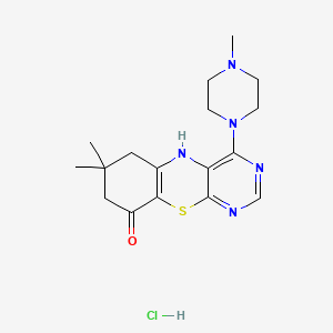 B12709550 5H-Pyrimido(4,5-b)(1,4)benzothiazin-9(6H)-one, 7,8-dihydro-7,7-dimethyl-4-(4-methyl-1-piperazinyl)-, monohydrochloride CAS No. 89499-58-1