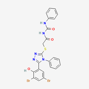 B12710231 Acetamide, 2-((5-(3,5-dibromo-2-hydroxyphenyl)-4-phenyl-4H-1,2,4-triazol-3-yl)thio)-N-((phenylamino)carbonyl)- CAS No. 97399-27-4