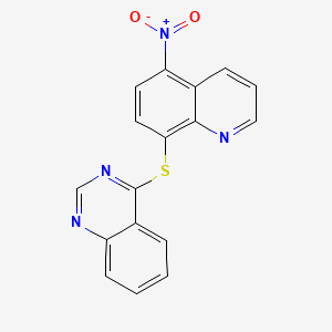 molecular formula C17H10N4O2S B12710343 Quinazoline, 4-((5-nitro-8-quinolinyl)thio)- CAS No. 102244-04-2