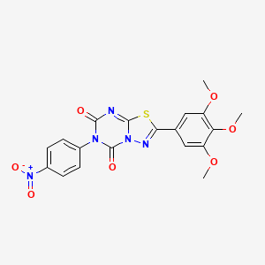 molecular formula C19H15N5O7S B12710382 5H-(1,3,4)Thiadiazolo(3,2-a)(1,3,5)triazine-5,7(6H)-dione, 6-(4-nitrophenyl)-2-(3,4,5-trimethoxyphenyl)- CAS No. 125766-50-9