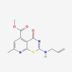 molecular formula C13H13N3O3S B12710390 2H-Pyrido(3,2-e)(1,3)thiazine-5-carboxylic acid, 3,4-dihydro-2-(allylimino)-7-methyl-4-oxo-, methyl ester CAS No. 82140-62-3