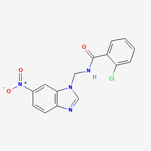 molecular formula C15H11ClN4O3 B12710441 Benzamide, 2-chloro-N-((6-nitro-1H-benzimidazol-1-yl)methyl)- CAS No. 103706-82-7