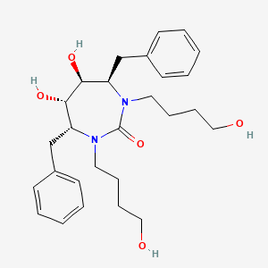 molecular formula C27H38N2O5 B12710444 2H-1,3-Diazepin-2-one, hexahydro-5,6-dihydroxy-1,3-bis(4-hydroxybutyl)-4,7-bis(phenylmethyl)-, (4R,5S,6S,7R)- CAS No. 152928-74-0