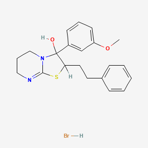 molecular formula C21H25BrN2O2S B12710452 5H-Thiazolo(3,2-a)pyrimidin-3-ol, 2,3,6,7-tetrahydro-3-(3-methoxyphenyl)-2-(2-phenylethyl)-, monohydrobromide CAS No. 86346-93-2