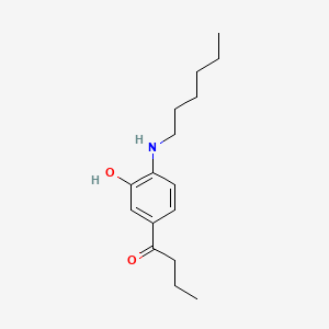 molecular formula C16H25NO2 B12710503 1-Butanone, 1-(4-(hexylamino)-3-hydroxyphenyl)- CAS No. 135420-22-3