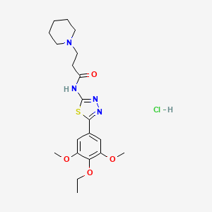 molecular formula C20H29ClN4O4S B12710510 1-Piperidinepropanamide, N-(5-(3,5-dimethoxy-4-ethoxyphenyl)-1,3,4-thiadiazol-2-yl)-, monohydrochloride CAS No. 154663-33-9