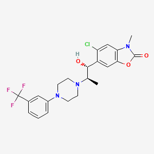 molecular formula C22H23ClF3N3O3 B12710514 2(3H)-Benzoxazolone, 5-chloro-6-(1-hydroxy-2-(4-(3-(trifluoromethyl)phenyl)-1-piperazinyl)propyl)-3-methyl-, (R*,R*)- CAS No. 132634-43-6