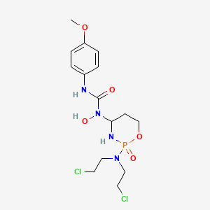 molecular formula C15H23Cl2N4O5P B12710527 Urea, N-(2-(bis(2-chloroethyl)amino)tetrahydro-2H-1,3,2-oxazaphosphorin-4-yl)-N-hydroxy-N'-(4-methoxyphenyl)-, P-oxide CAS No. 97139-34-9