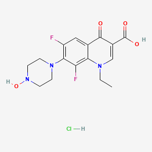 molecular formula C16H18ClF2N3O4 B12710683 3-Quinolinecarboxylic acid, 1,4-dihydro-6,8-difluoro-1-ethyl-7-(4-hydroxy-1-piperazinyl)-4-oxo-, monohydrochloride CAS No. 109142-53-2