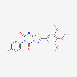 molecular formula C21H20N4O5S B12710709 5H-(1,3,4)Thiadiazolo(3,2-a)(1,3,5)triazine-5,7(6H)-dione, 2-(3,5-dimethoxy-4-ethoxyphenyl)-6-(4-methylphenyl)- CAS No. 125766-46-3