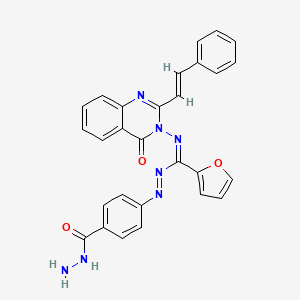 molecular formula C28H21N7O3 B12710725 Benzoic acid, 4-((2-furanyl((4-oxo-2-(2-phenylethenyl)-3(4H)-quinazolinyl)imino)methyl)azo)-,hydrazide CAS No. 127786-24-7