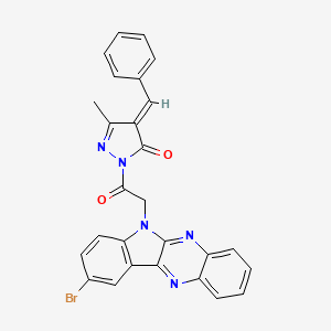 molecular formula C27H18BrN5O2 B12710732 3H-Pyrazol-3-one, 2,4-dihydro-2-((9-bromo-6H-indolo(2,3-b)quinoxalin-6-yl)acetyl)-5-methyl-4-(phenylmethylene)- CAS No. 119457-24-8