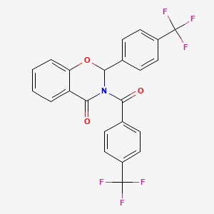 molecular formula C23H13F6NO3 B12710790 4H-1,3-Benzoxazin-4-one, 2,3-dihydro-3-(4-(trifluoromethylbenzoyl)-2-(4-(trifluoromethyl)phenyl)- CAS No. 103952-87-0