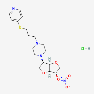 molecular formula C18H27ClN4O5S B12710794 [(3S,3aR,6S,6aS)-3-[4-(3-pyridin-4-ylsulfanylpropyl)piperazin-1-yl]-2,3,3a,5,6,6a-hexahydrofuro[3,2-b]furan-6-yl] nitrate;hydrochloride CAS No. 134185-27-6