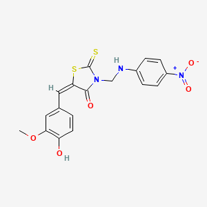 B12710833 4-Thiazolidinone, 5-((4-hydroxy-3-methoxyphenyl)methylene)-3-(((4-nitrophenyl)amino)methyl)-2-thioxo- CAS No. 89752-56-7