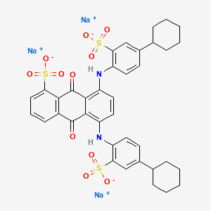 molecular formula C38H35N2Na3O11S3 B12710923 5,8-Bis((4-cyclohexyl-2-sulphophenyl)amino)-9,10-dihydro-9,10-dioxoanthracenesulphonic acid, sodium salt CAS No. 83027-62-7