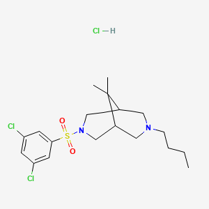 molecular formula C19H29Cl3N2O2S B12710929 3,7-Diazabicyclo(3.3.1)nonane, 3-butyl-7-((3,5-dichlorophenyl)sulfonyl)-9,9-dimethyl-, monohydrochloride CAS No. 120465-77-2