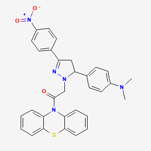 10H-Phenothiazine, 10-((5-(4-(dimethylamino)phenyl)-4,5-dihydro-3-(4-nitrophenyl)-1H-pyrazol-1-yl)acetyl)-