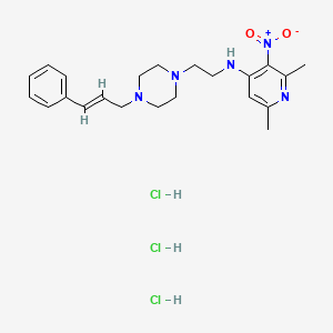 molecular formula C22H32Cl3N5O2 B12711020 2,6-dimethyl-3-nitro-N-[2-[4-[(E)-3-phenylprop-2-enyl]piperazin-1-yl]ethyl]pyridin-4-amine;trihydrochloride CAS No. 110629-30-6