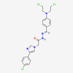 molecular formula C22H22Cl3N5O B12711028 1H-Imidazole-1-acetic acid, 4-(4-chlorophenyl)-, ((4-(bis(2-chloroethyl)amino)phenyl)methylene)hydrazide CAS No. 93637-59-3